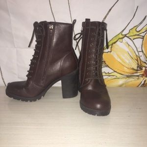 Chocolate Brown Heeled Combat-esq Boots